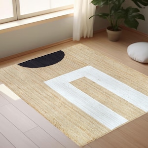 Natürlicher moderner Jute-Teppich Hochwertiger Handgewebter Moderner Teppich im Boho-Stil, Woll-Jute-Kelim Teppich - Handgefertigter Kilim Dhurrie Teppich