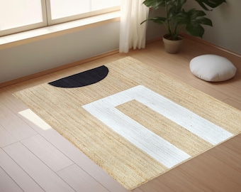 Natural Modern Jute High Quality Hand Woven Modern Boho Style Rug,Wool Jute kilim Rug - Handmade Kilim Dhurrie Rug