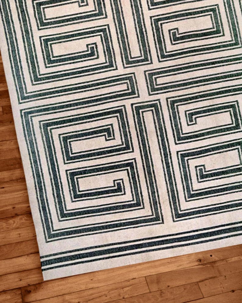 Cream Rug Key Design Modern Greek Key Rug – Black & Cream Geometric Maze Pattern | Handwoven ...