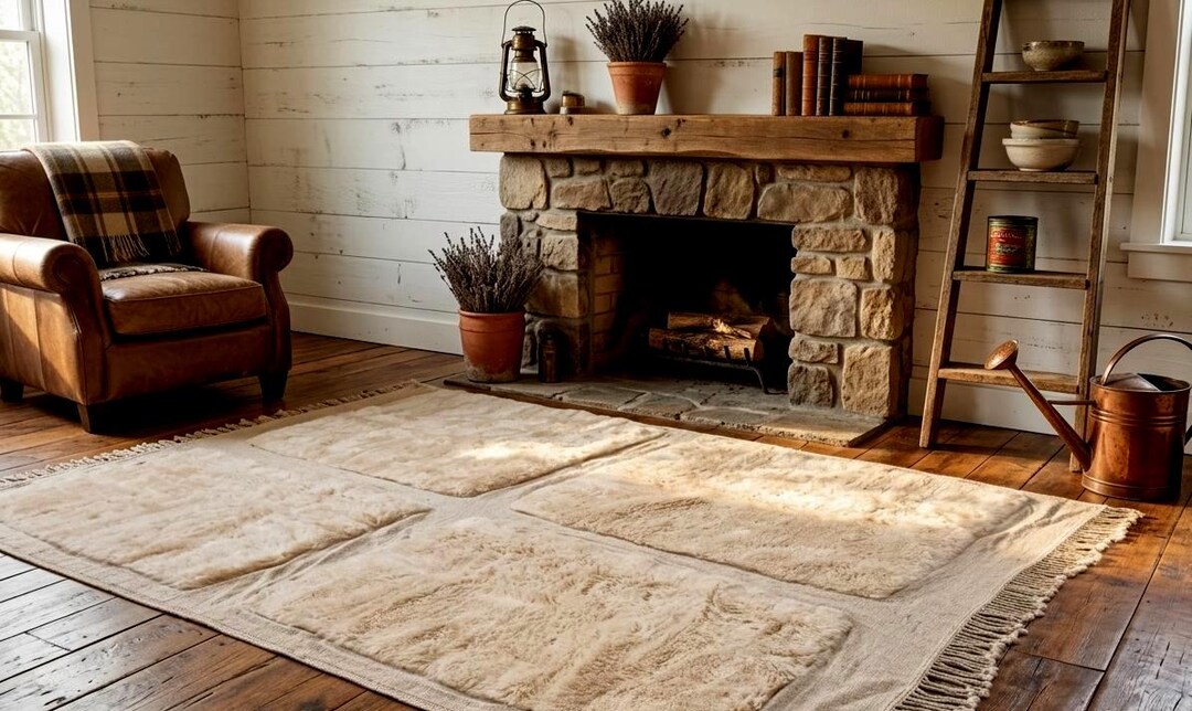 8x9 Rug Moroccan Mrirt Rug 8x9, Handmade White Wool Rug, High Pile Fluffy Area ...
