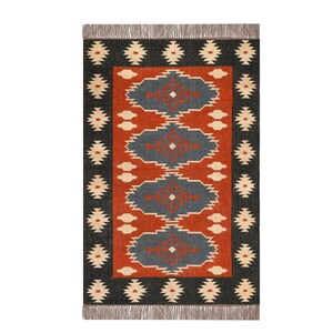 Handmade Wool kilim Rug, Flatweave Carpet for Living Room, Bedroom, Office Decor, Custom Size kilim Rug, Traditional Indian Red Jute Rug
