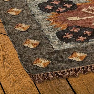 Beige Grauer Wolle Jute Kelim Teppich, Premium Flachgewebe Handgewebter Teppich aus Wolle, Boho Wohnkultur Modernes Scandi-Dekor