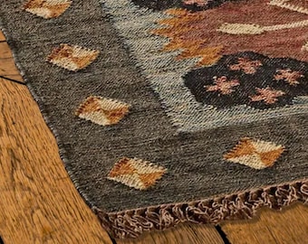 Beige Grey Wool Jute Kilim Rug, Premium Flatweave Handwoven Scandinavian Rug, Boho Home Decor Modern Scandi Decor ,Wool Jute Area Rug