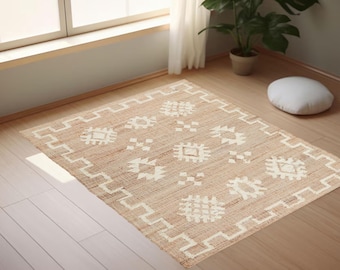 Natural Modern Jute Rug, Jute Braided Rug, Bohemian Jute Rug, Rectangular Jute Rug, Boho Decor Rug, Jute Area Rug, Square Jute rug