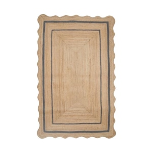 Natural Jute Scallop Rug, Jute Scallop Braided Rug Bohemian Jute Rug Rectangular Jute Rug, Boho Decor Rug, Jute Area Rug, Square Jute rug