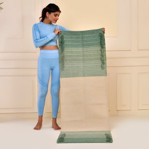 Organic cotton yoga mat, ecofriendly yoga mat, handwoven fitness mat, non slip yoga rug, sustainable exercise mat, natural yoga gear