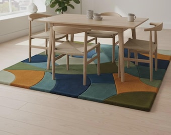 Handgetufteter Geometrischer Teppich, Modernes Abstraktes Design