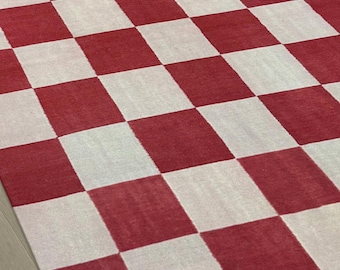 Checkered Jute Rug, Custom Size Runner Rug, Hallway Runner, Boho Jute Rug, Handmade red and Natural Hemp Jute Rungs Extra Large Jute Rugs