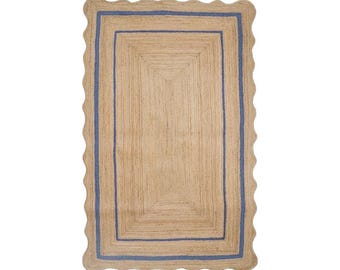 Boho geschulpt jute tapijt, handgeweven tapijt van natuurlijke vezels, rustiek huisdecortapijt, aangepaste maten beschikbaar