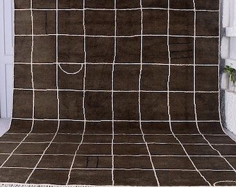 Hand-Knotted Green Grid Rug, Wool Moroccan Area Rug For Home Decor, Living Room Carpet, Christmas Gift, Beni Ourain Wool Rug For Bedroom