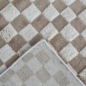 MOROCCAN CHECKERED RUG 6x9, Beige & Brown Beni Ourain Style, Berber Wool Area Rug, Cozy Chic Living Room Rug, Wool Moroccan Rug