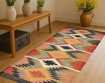 Wool Jute Runner Rug Handwoven Boho Hallway RunnerNaturalFlatweave RugFiber Decor Kilim Jute Runner For Living Room Decor Custom Size