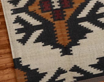 Handmade Wool & Jute Kilim Dhurrie Rug - Traditional Indian Wool Jute Rugs for Home Decor