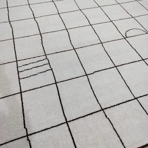 Checkered Rug, Checkerboard Carpet, Beige Grid Design Carpet, Home Decor Grid Checkerboard Rug, Wool Area Carpet, Bedroom Rug