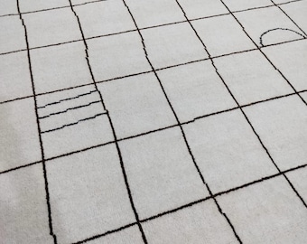 Geblokt tapijt, dambordtapijt, beige tapijt met rasterdesign, huisdecoratie rasterdambordtapijt, wollen tapijt, slaapkamertapijt