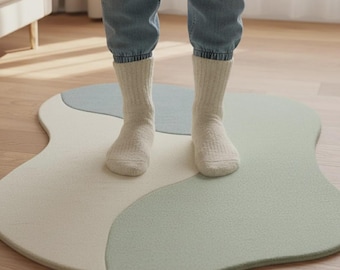 Handgewebter Wollteppich - Abstraktes Küstenwellen Design