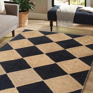 Checkered Jute Rug, Custom Size Runner Rug, Hallway Runner, Boho Jute ...