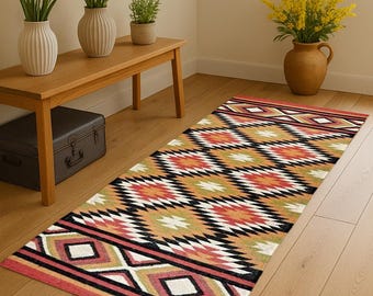 Handwoven Wool Jute Kilim Runner Rug | Sustainable Natural Fiber Flatweave | Boho Farmhouse Hallway Carpet | Reversible Eco-Friendly Dhurrie