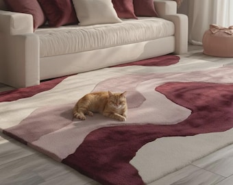 Gewellter Design Moderner handgetufteter Teppich, geometrischer Teppich, weicher mehrfarbiger Teppich für Wohnzimmer & Kinderzimmer