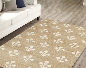 Alfombra de yute natural, alfombra de yute trenzado, alfombra bohemia con decoración bohemia, alfombra de yute a medida, alfombra rústica de yute hecha a mano de 8x10