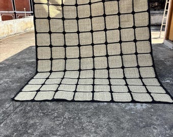Bohemian Jute Rug, Checker Jute Carpet, Handwoven Farmhouse Floor Mat, Natural Wool Jute Rug, Earthy Boho Home Decor, Grid Area Rug