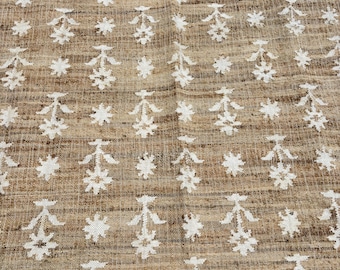 8X10 9x12Ft Natural Floral Cotton Jute Rug, Modern Handmade Jute Rug, Jute and Cotton Rug, Handmade Cotton Jute Rug.