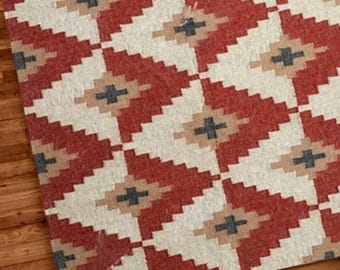Handwoven Wool & Jute Kilim Rug - Traditional Indian Dhurrie, Eco-Friendly Area Rug for Living Room Bedroom Decor