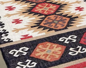 Handwoven Vintage Kilim Rug, Jute Wool Rug Large Area Rug, Turkish Area Rug, Outdoor Rug, Jute Area Rug, Indian Dhurrie 8x10, 9x12, 10x12 Ft