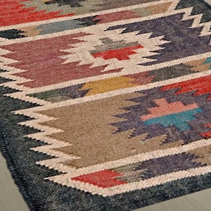 Wool Jute Kilim Premium Flatweave Scandivian Rug, Hand Woven Decor Inspired, Hallway Rug, Rugs For Bedroom, Multicolor Wool Jute Rug
