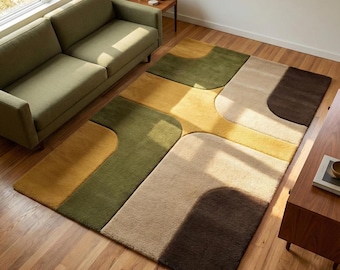 Handgefertigter Teppich, Getufteter Teppich, Geometrischer Teppich für Kinderzimmer, Wohnzimmer