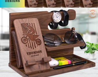 Sentimental Gifts for Motocross Fathers Day, Motocross Gift for Daddy from Daughter, Custom Rider Phone Stand with Father and Son Matching