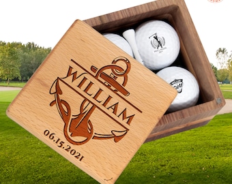Golf Gift for Men Boss Husband on Birthday, Chirstmas, Retirement - Personalized Golf Set with Golf Box, Set of Four Golf Balls, Tee Holder