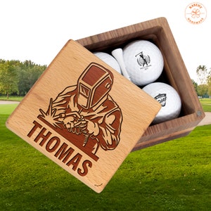 Personalized Welder Golf Gift , Welder Mechanic Gift for Co-worker Boss Welding, Golf Set with Golf Balls, Wooden Box with Welder Equipment