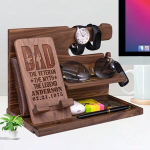 Custom Veteran Gift for Soldiers on Veteran Day, Dad The Veteran The Myth The Legend. Personalized Docking Station on Military Appreciation