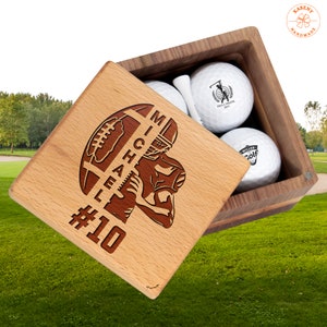 Gift for Football Fan Personalized Golf Set with Balls & Wooden Box. Unique Golf Present for Golf Player Lover on Birthday Xmas Graduation