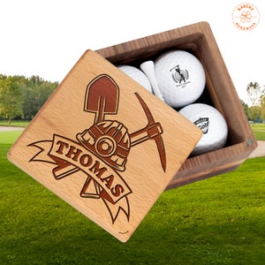 Personalized Miner Golf Gift , Coal Miner Gift for Co-worker, Boss on Miners Day, Golf Set with Golf Balls, Wooden Box with Mining Tools
