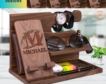Personalized NFL Football Gift, Name Letter on America Ball Shape - Unique Nightstand Organizer Present for NFL Season, Christmas, Birthday