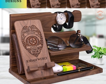 Personalized Police Gift Handmade Docking Station - Unique Gift Idea on Fathers Day, Police Officer Appreciation Day, Birthday, Memorial Day