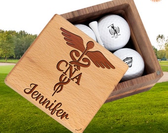 Golf Gift Personalized Nurse Assistant, CNA Nurse Gift for Co-worker, Boss on Nurses Day Nurses Week, Golf Set with Golf Balls, Wooden Box