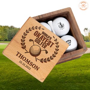 Gift for Golf Player, World&#39;s Okayest Golfer Award. Personalized Golf Set with Balls & Display Box for Golfer Lovers on Christmas Birthday
