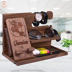 Soccer Gifts for Soccer Coach on Soccer Day. Personalized Soccer Award Gift for Soccer. Custom Men Charging Station with Soccer Silhouette