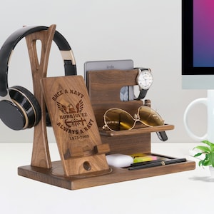Navy Military Gift for Men, Proud to Be a US Navy, Personalized Headset Holder for Soldiers on Military Appreciation, Veteran Fathers Day