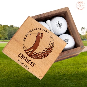 Custom Golf Gift for Golfer Coach, Golf is My Retirement Plan. Unique Golf Set with Balls and Wooden Box for Fan Player on Xmas Birthday