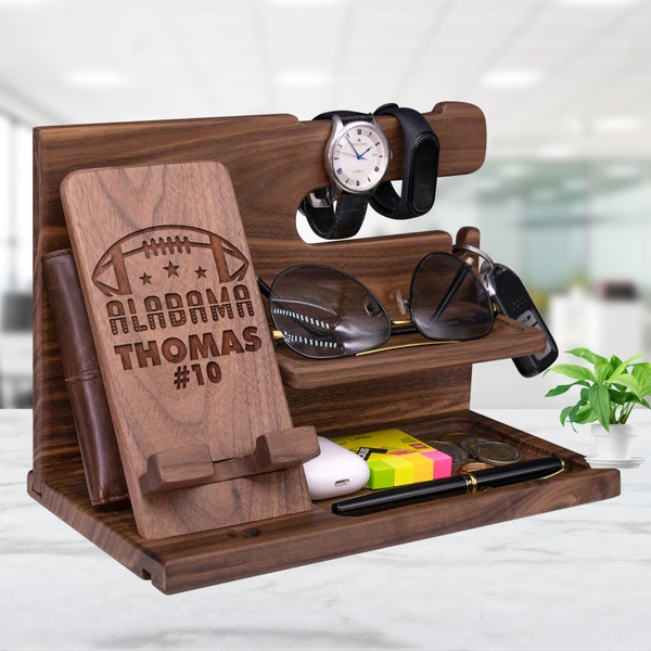 Alabama Personalized Football Gift. Unique Nightstand Organizer with Style & Space Neat for Football Fan Player Team Coach on Xmas Birthday