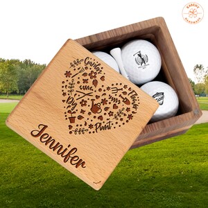 Golf Gift Personalized Gardener, Plant Lover Gift for Co-worker, Boss on National Gardening Day, Golf Set with Golf Balls, Wooden Box