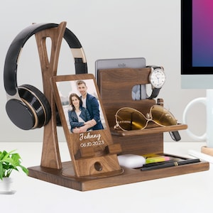 Personalized Photo Gifts for Men Dad Husband - Colorful Headphone Hanger, Key Holder, Watch Organizer with Your Own Logo, Photo, Text