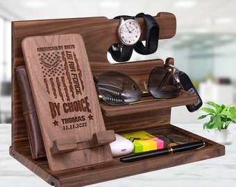 Proud Air Force Veterans Day Gifts, American By Birth US Air Force By Choice. Personalized Nightstand Organizer for Soldier on Birthday Xmas
