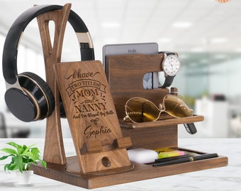 Sentimental Gift for Nanny Birthday Mothers Day Christmas. Personalized Wooden Men Charging Station Stand with Message for Nanny from Kids