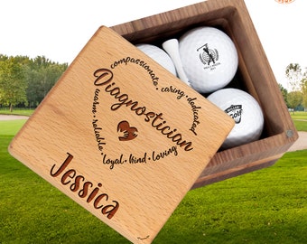 Custom Diagnostician Gifts, Diagnostic Gift for Diagnostician Co-worker, Boss on School Diagnostician, Golf Set with Golf Balls, Wooden Box