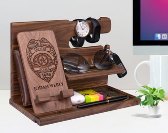 Personalized Police Gift Handmade Docking Station - Unique Gift Idea on Fathers Day, Police Officer Appreciation Day, Birthday, Memorial Day